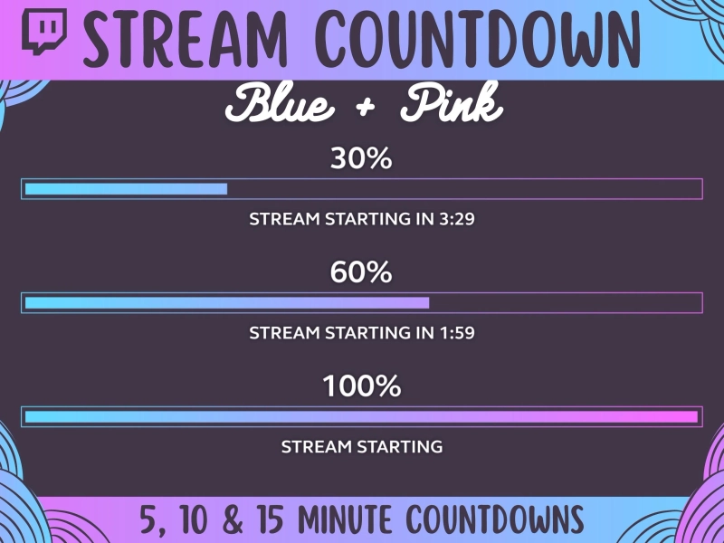 Stream Countdown Timer | Pink Purple & Turquoise Blue Gradient Twitch Streamer Starting Countdown