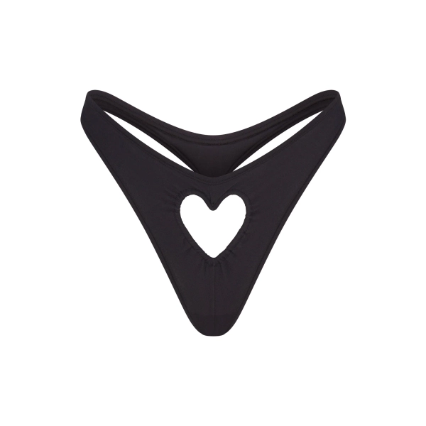 COTTON JERSEY HEART DIPPED THONG | SOOT | XXS
