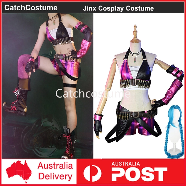 Arcane League of Legends LoL Jinx Cosplay Costume Wig Halloween Party Outfit