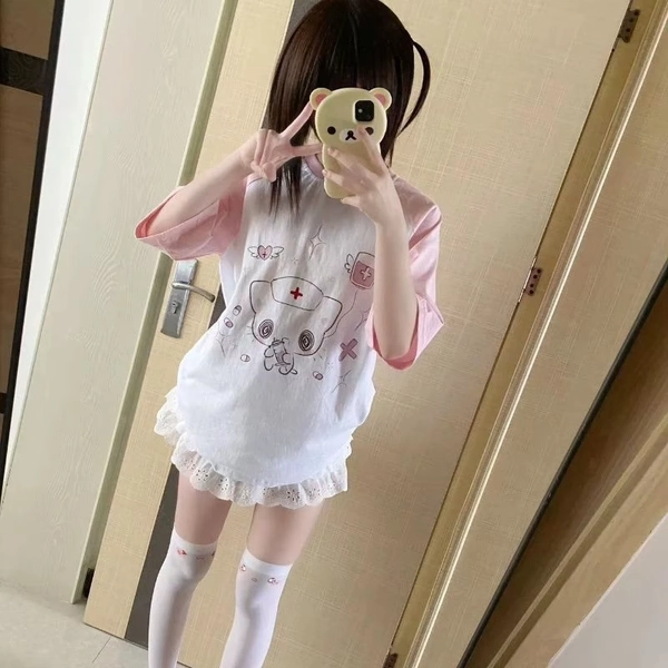 Neko Nurse Pink T-Shirt - Cutecore Aesthetic ⋆ Kawaii Sale