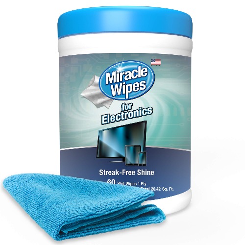MiracleWipes for Electronics Cleaning - Screen Wipes Designed for TV, Phones, Monitors and More - Includes Microfiber Towel - (60 Count) - 60 Count