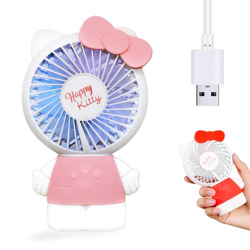 Portable Personal Small Desk Fan, Mini fans USB Battery operated Cute Kitty Cat Design, With Small Night Light And LED Colorful Atmosphere Light (Pink) - Pink