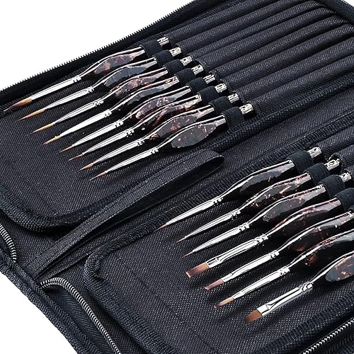 Transon Artist Detail Paint Brushes with Case 15pces for Model Miniature Painting Dark Brown - 15 PCS