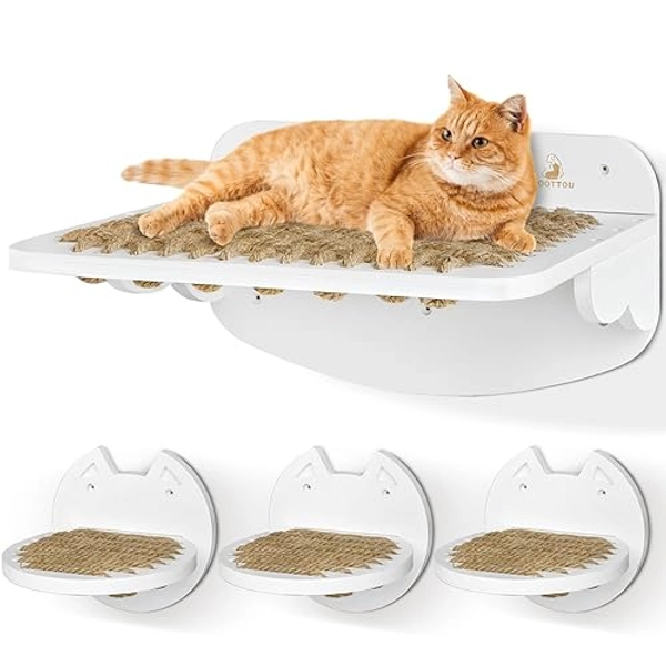 VOOTTOU Cat Wall Shelves Cat Hammock with 3 Steps, Cat Furniture for Wall, Natural Sisal Cat Shelves and Perches, Cat Climbing Shelf Cat Scratching Post,Modern Cat Bed & Furniture, Gift for Cat