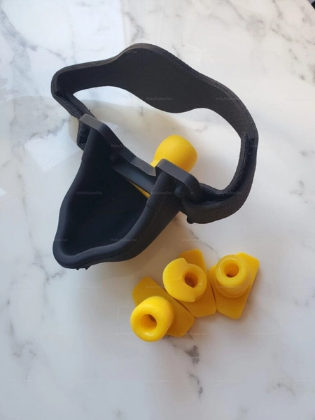 Rubber Piss Funnel Mask NEW – Watersports Gag with 4 Interchangeable Plugs