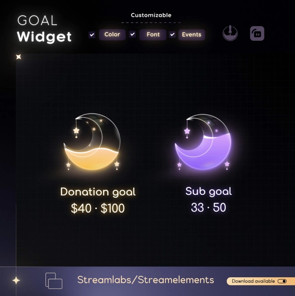 Goal Widget - Cute Moon Glass