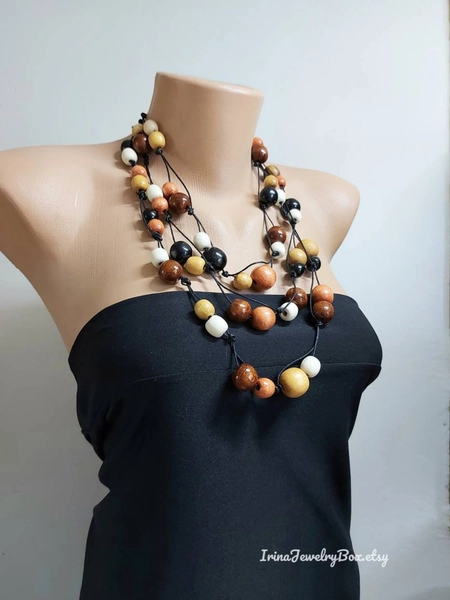 Brown Wood Beads Necklace,wooden Necklace,big Bead Necklace,long Beaded Necklace,chunky Necklace, Statement Necklace,eco Jewelry for Women - Etsy