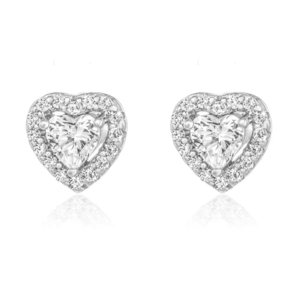 1.5 Carat Halo Heart Stud Earrings/18K White Gold & Cubic Zirconia