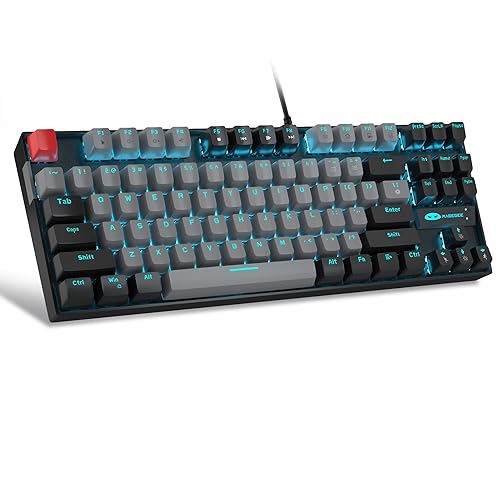 MageGee 75% Mechanical Gaming Keyboard with Blue Switch, LED Blue Backlit Keyboard, 87 Keys Compact TKL Wired Computer Keyboard for Windows Laptop PC Gamer - Grey/Black - Blue Switch