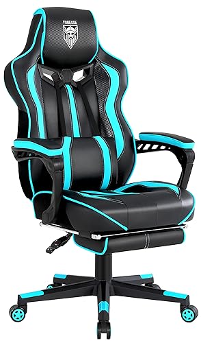 Vonesse Gaming Chair for Adults Gaming Chairs with Footrest Reclining Computer Gaming Chair for Heavy People Gamer Chair Big and Tall Ergonomic Game Chair Racing Chair with Lumbar Pillow(Teal/Cyan) - Teal/Cyan