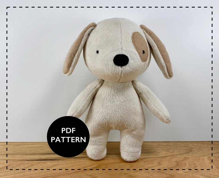 Puppy dog sewing pattern, plush dog pattern, pup doll - Sew a cute dog plushie as your new best friend.