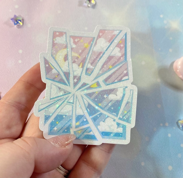 Broken dreams mirror glitter holo sticker