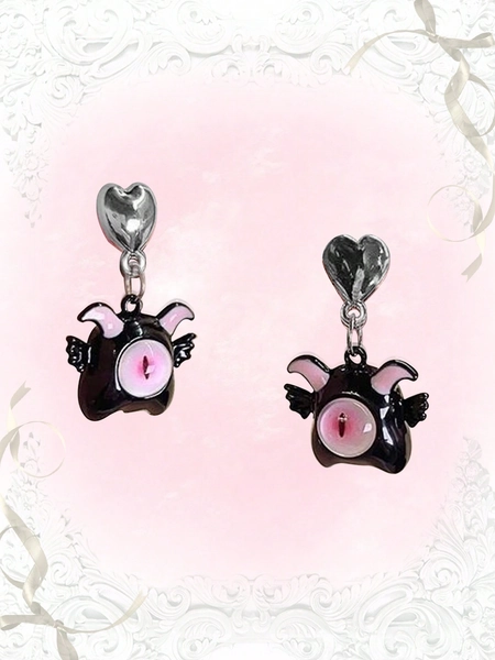 ROMWE Kawaii 1pair Cute Zinc Alloy Heart & Eye Decor Drop Earrings For Women For Daily Decoration