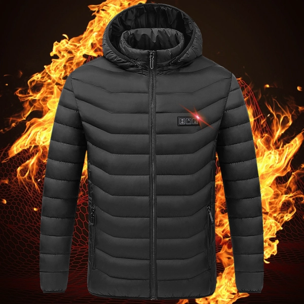 Windproof USB Heated Winter Jacket with Removable Hood
