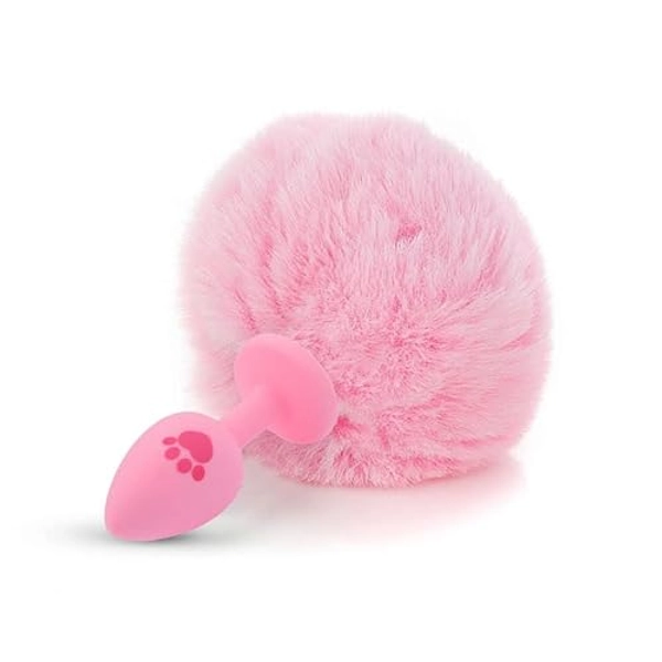 Anal Plug Rabbit Bunny Tail, Pink Fluffy Tail Butt Plug Silicone Anal Sex Toy Cute Sexy Cosplay Erotic Role Play Anus Toy for Adults Men Women Couples