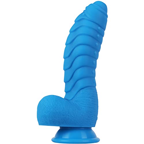 8.5Inch Realistic Dildo Soft Liquid Silicone Material No Any Smell Adult Sex Toys Thick Penis Strong Suction Cup for Hand-Free(Blue) - Blue - 8.5 Inch