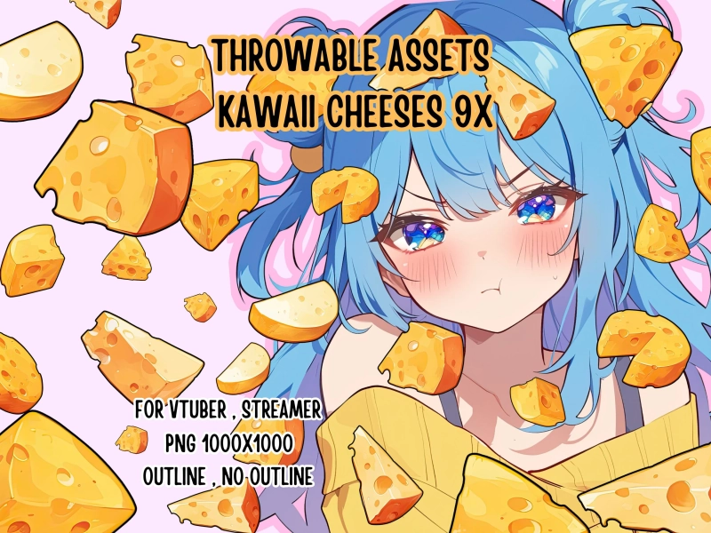 Throwable Assets Kawaii Cheeses 9x ,2D Digital Assets