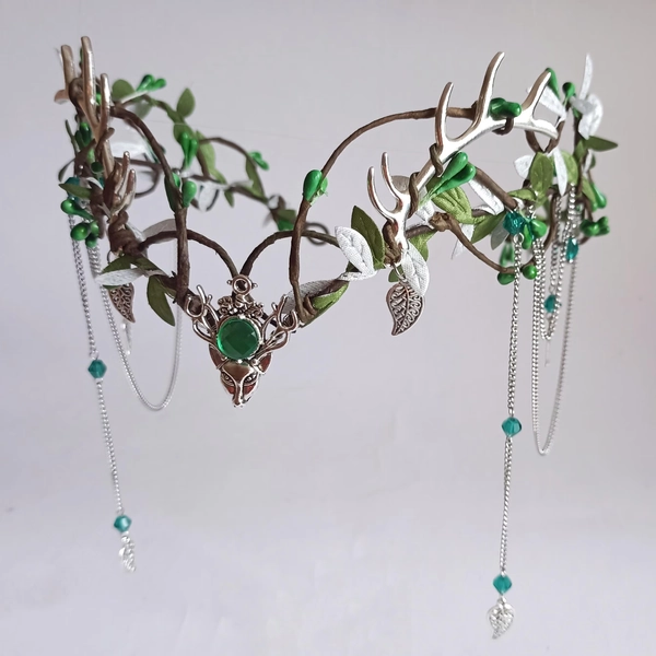 Silver deer headpiece Antlers crown Woodland elven tiara Fairy crown