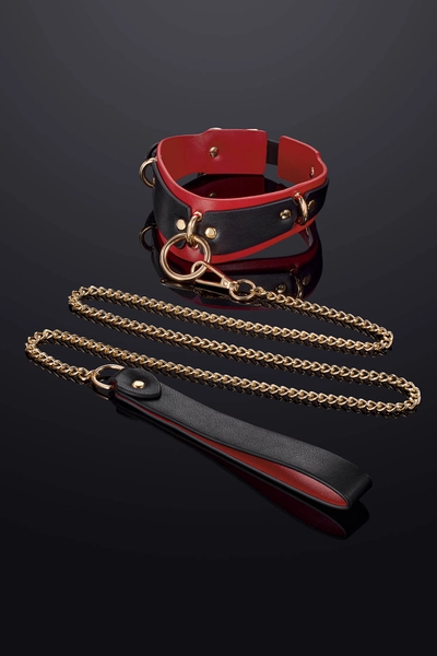 Leto Leather Collar Choker and Leash Set Black&Red