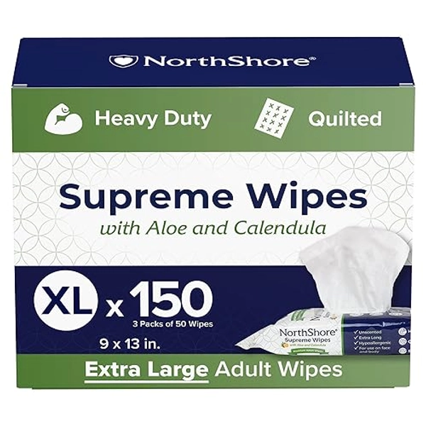 NorthShore Supreme Heavy-Duty Quilted Wipes, X-Large, 9 x 13 in., 50 ct, 3-Pack