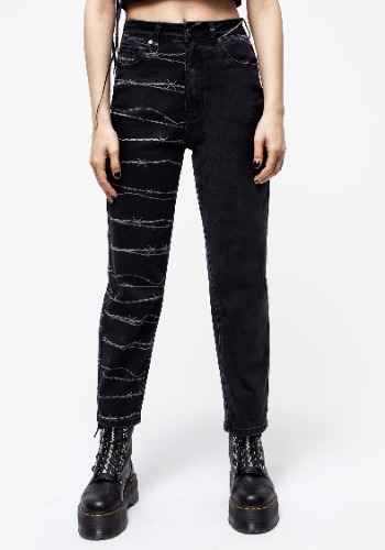 Barbed Wire Spliced Mom Jeans | Waist 38"