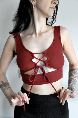 Sullen Lace Up Tank | RED / LARGE