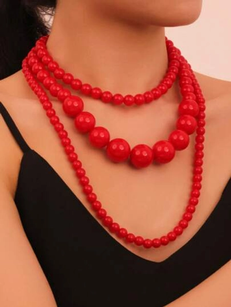 3pcs Red Pearl Necklace