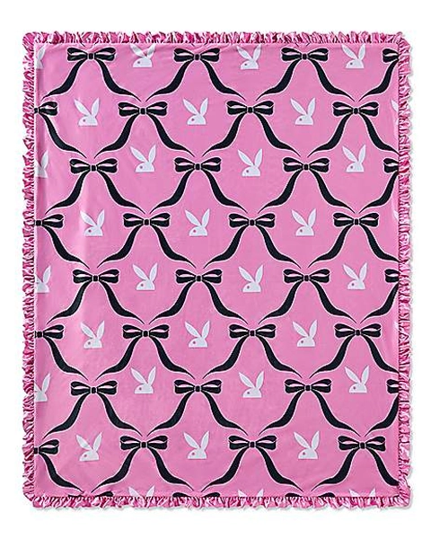 Pink Playboy Coquette Rabbit Head Fleece Blanket