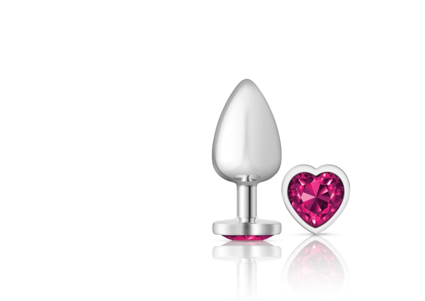 Cheeky Charms - Silver Metal Butt Plug - Heart - Bright Pink - Large
