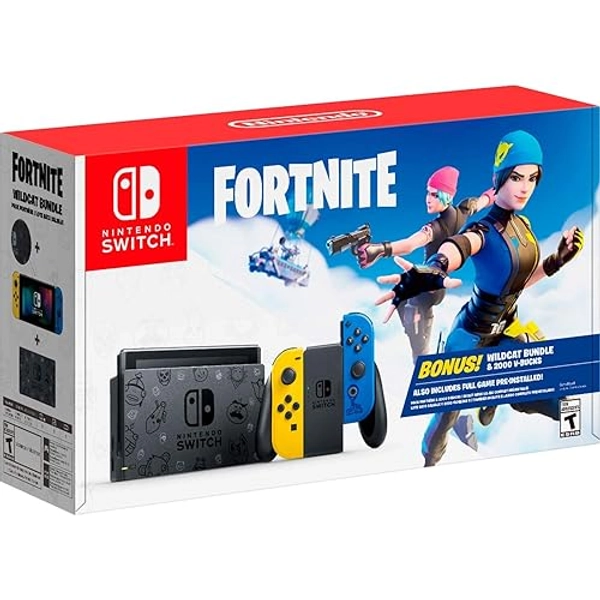 Newest Nintendo Switch Fortnite Wildcat Special Edition with Yellow and Blue Joy-Con, Fortnite Game Pre-Installed - 6.2" Touchscreen LCD Display, 32GB Internal Storage, AC WiFi, w/CUE Accessories