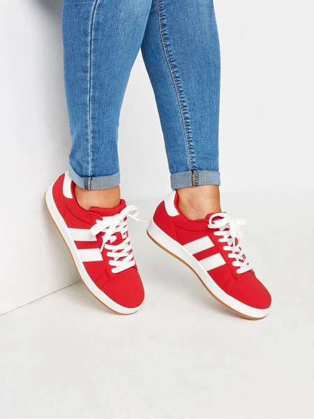 Yours Curve Red Wide Fit Padded Skate Trainers - Size 8