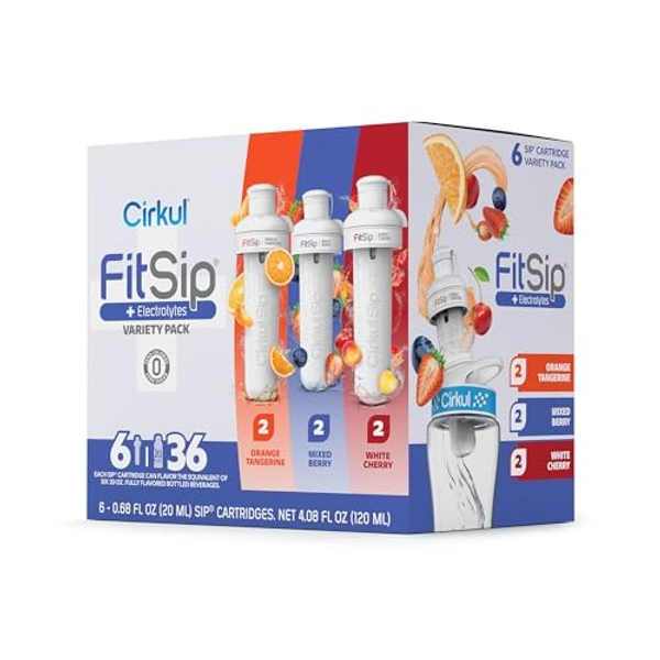 Cirkul FitSip Flavor Cartridge Variety Pack with Electrolytes, 6-Pack (2 Mixed Berry, 2 White Cherry, 2 Orange Tangerine)