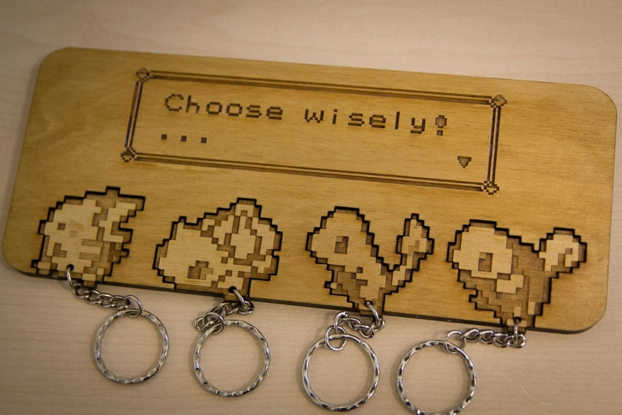 Choose Wisely! Inspired Lasercut & engraved keyring and wall mount - Kanto