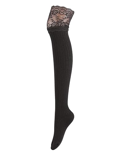 LUXFISOIE Thigh High Socks for Women Thick Stocking Over Knee Cotton Leg Warmers - One Size - Black