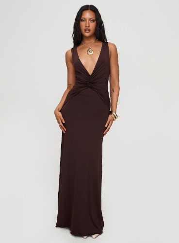 Frederica Plunge Maxi Dress Chocolate | US 0 / Chocolate