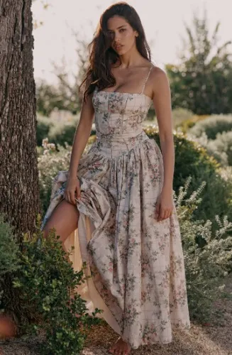 House of CB - Ysabella cream floral print cotton midi sundress