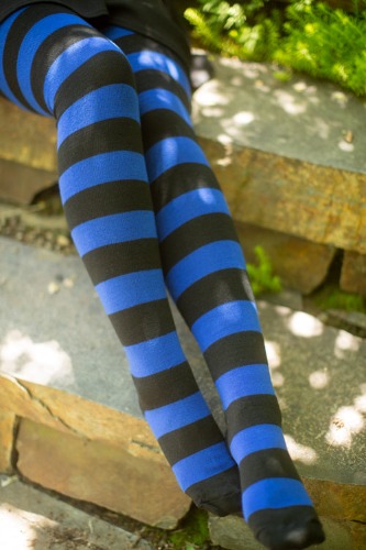 Long Stripe Thigh High Socks | Black and Royal