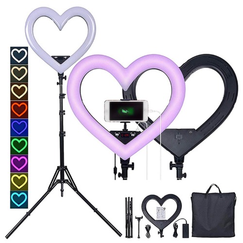 LED Ring Light 19 Inch, Seven-Color Heart-Shaped Ring Light 360° Rotatable Ring Light with Tripod, Anchor Live Broadcast Fill Light Stepless Dimming USB Output Port