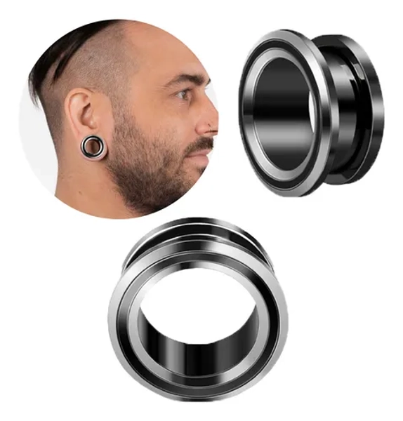 Alargador Aço Cirúrgico Black Com Detalhes Prata 1 Par