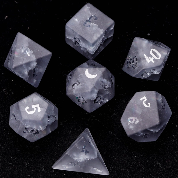 Black Sparkle DND Dice Set, Matt Black Glass Sharp Edge D&D Dice Set, Dungeons and Dragons Polyhedral RPG Gemstone Dice Set