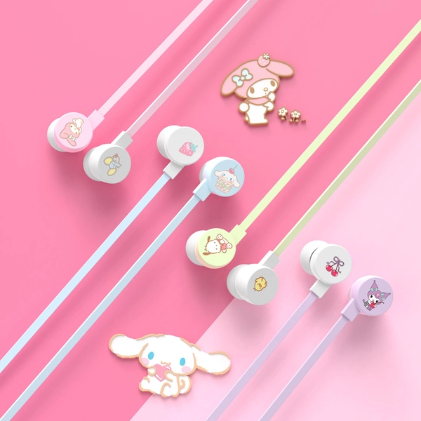 Official Sanrio Wired Earbuds Cute Sanrio Family In-Ear Headphones 3.5 mm Plug
