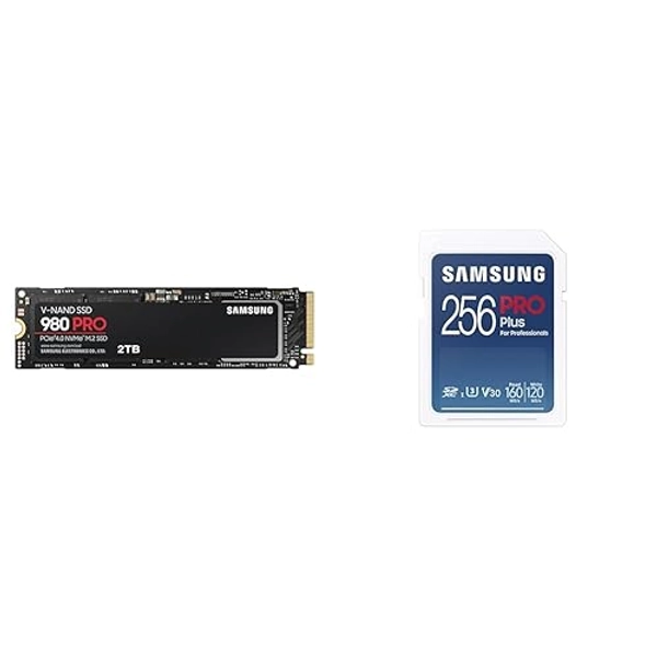 Samsung 980 PRO NVMe M.2 SSD, 2 TB, PCIe 4.0, 7.000 MB/s Lesen & PRO Plus SD-Karte, 256 GB, UHS-I U3, Full HD & 4K UHD