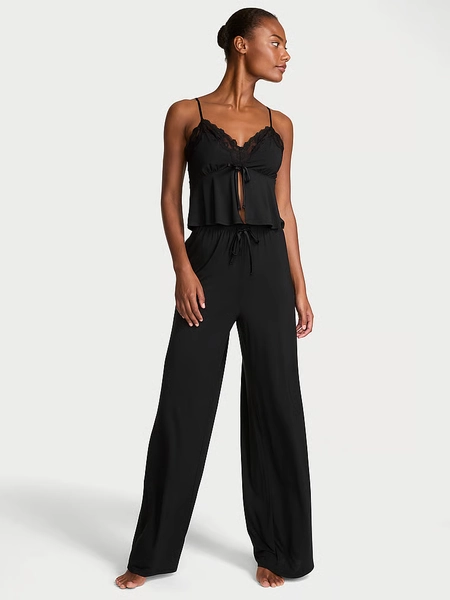 Modal Soft Lace-Trim Cami & Wide-Leg Pant Set