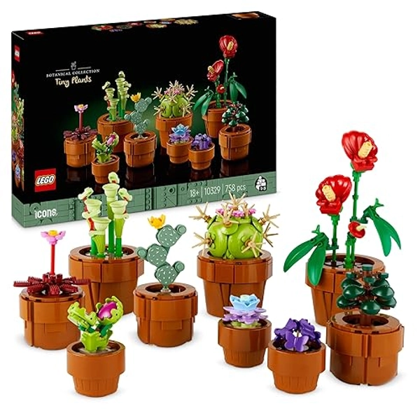 LEGO Botanical Collection Tiny Plants - 9 Potted Artificial Flowers Set for Indoors incl. Faux Cactuses & Red Anthurium - House Warming Gifts & Home Decor - 10329