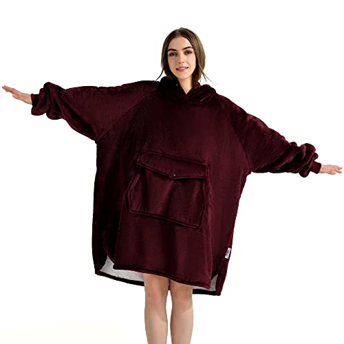Krifey Wearable Blanket Hoodie, Oversized Sherpa Hooded for Women and Men, Cozy Sweatshirt with Giant Pocket - Burgundy - Adult