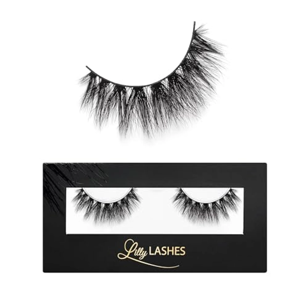 Lilly Lashes Mykonos 3D Mink Lashes - Mink Eyelashes, The Original Lilly Lash, Wispy Lashes Natural Look, Reusable Eyelashes up to 25x, Fluffy Eyelashes, Strip Lashes - Lash Glue not Included