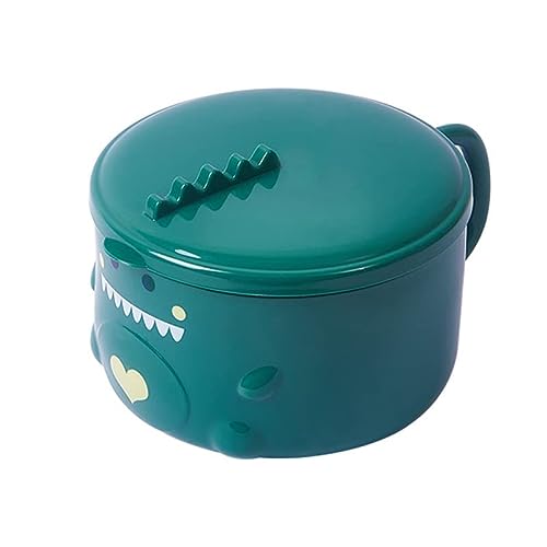Cartoon Stainless Steel Soup Bowl with Lid and Handles, Cute Dinosaur Cereal Bowl Japanese Ramen Bowl Noodle Bowl Soup Mug Bowl for Soup Cereal Rice(Green) - Green