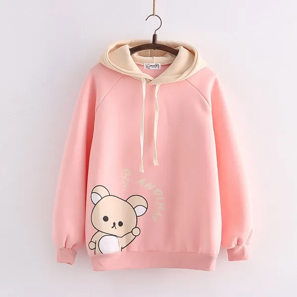 Cartoon Waving Bear Print Hoodie