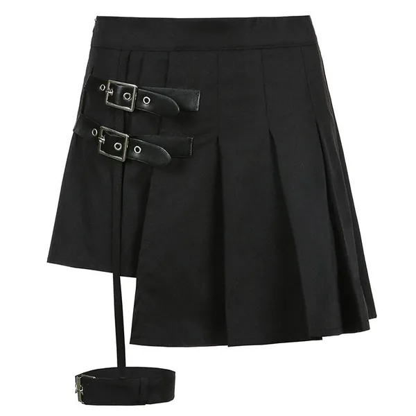 Gothic Buckle Leg Ring Mini Pleated Skirt