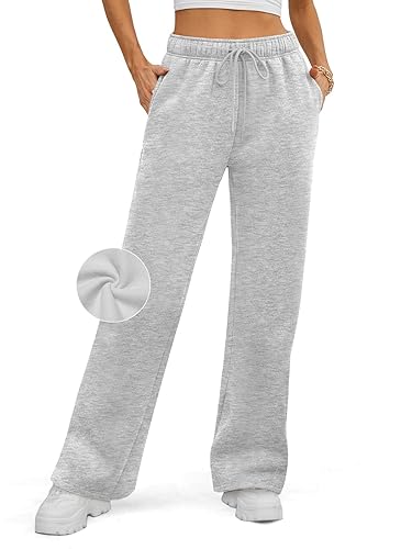 ATHMILE Womens Sweatpants 2025 Baggy Wide Fleece Lined Straight Leg Pants - Small - Grey